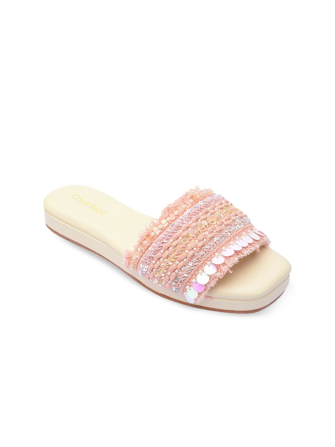 Coral Haze Women Peach-Coloured & Pink Embellished Open Toe Flats