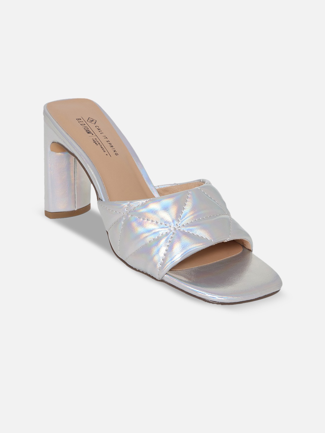 

Call It Spring Silver-Toned Textured Block Sandals