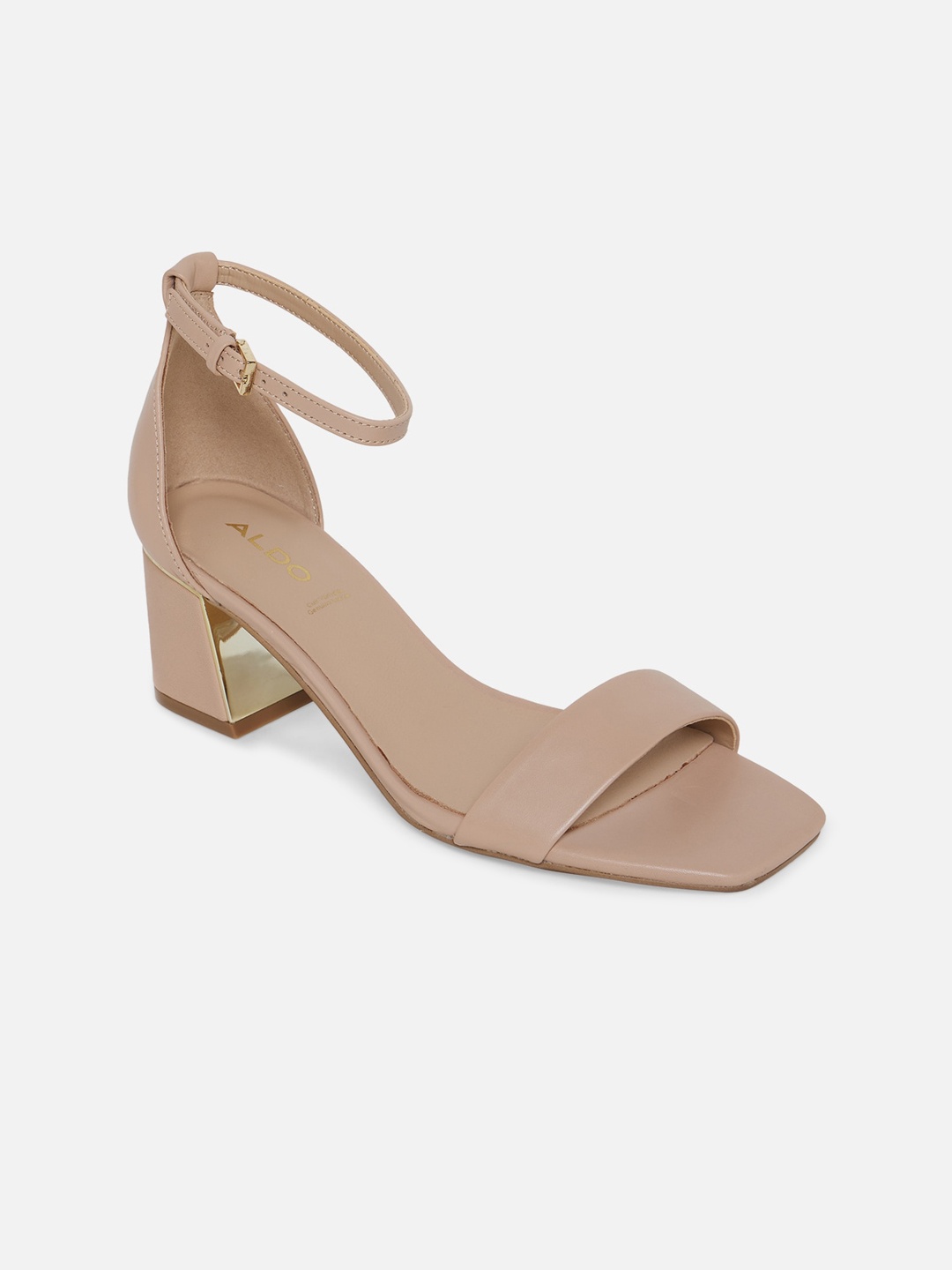 

ALDO Beige Leather Party Block Sandals with Buckles