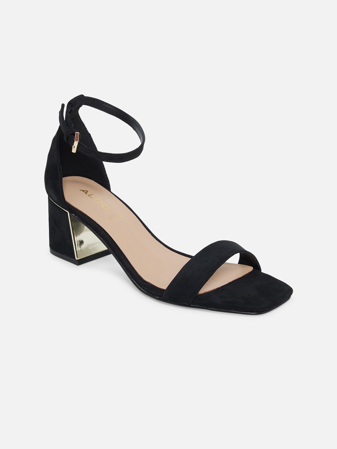 

ALDO Black Leather Block Pumps with Buckles