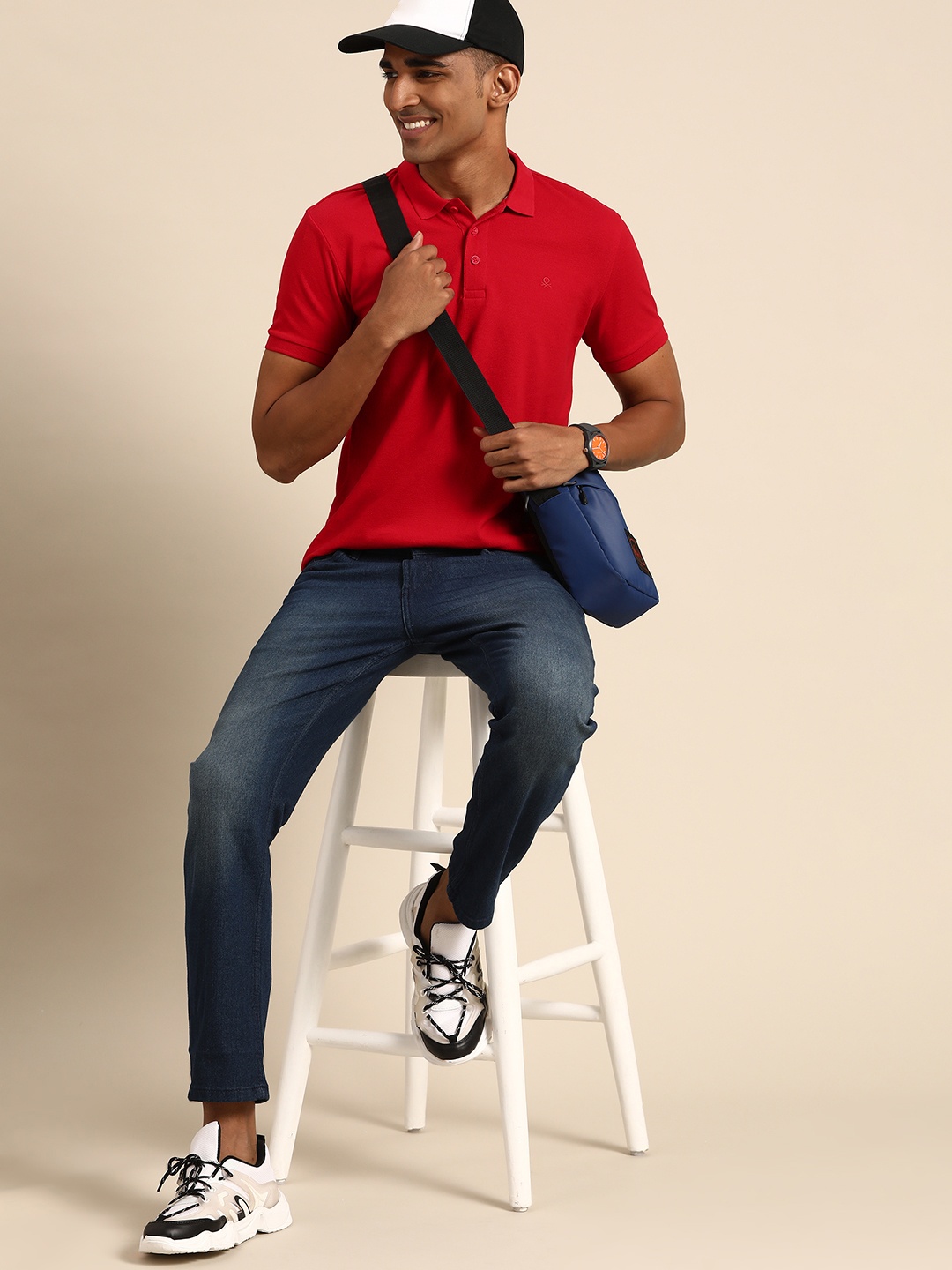 

United Colors of Benetton Men Red Polo Collar Pure Cotton T-shirt