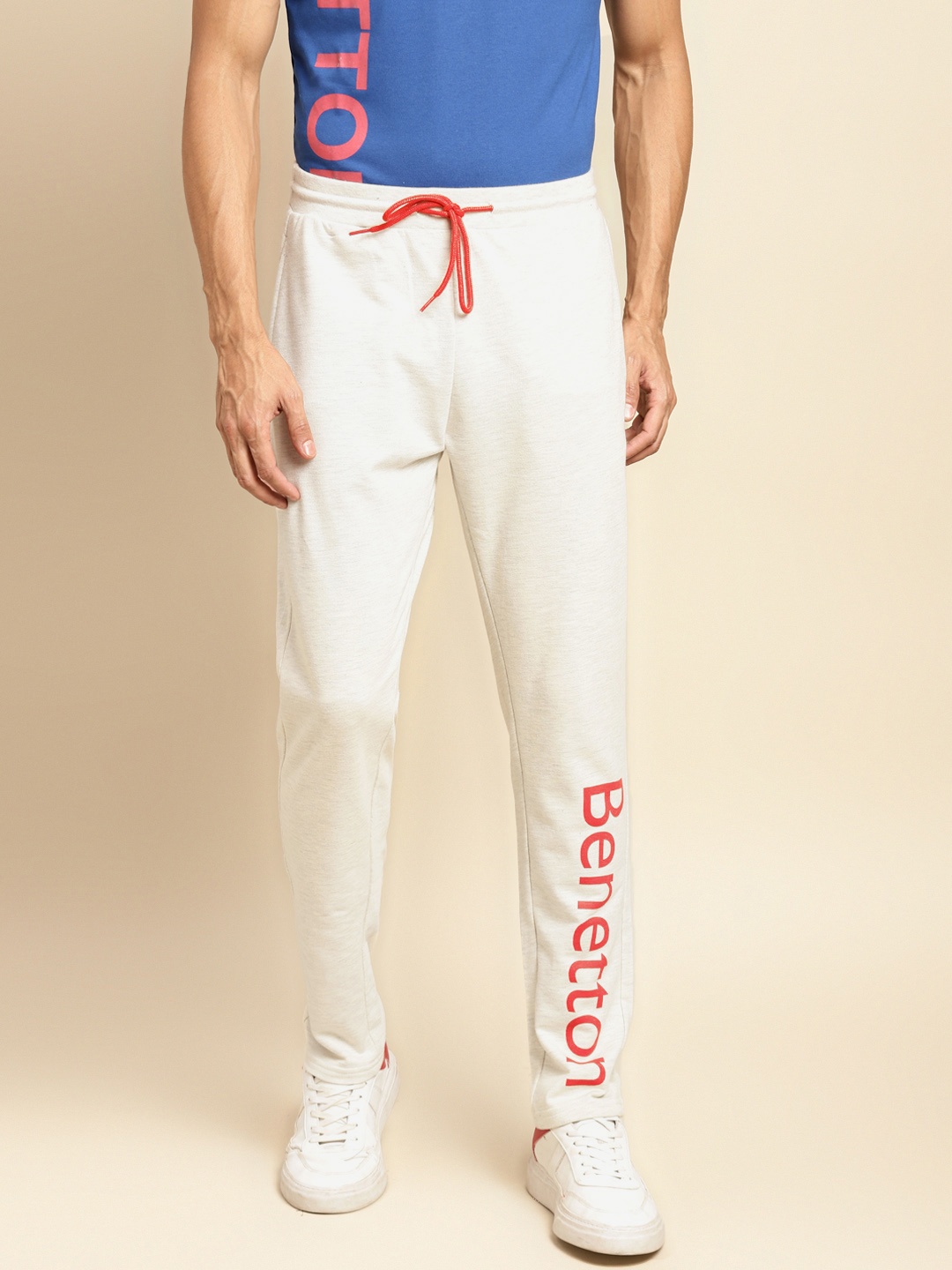 

United Colors of Benetton Grey Melange Brand Logo Placement Print Track Pants