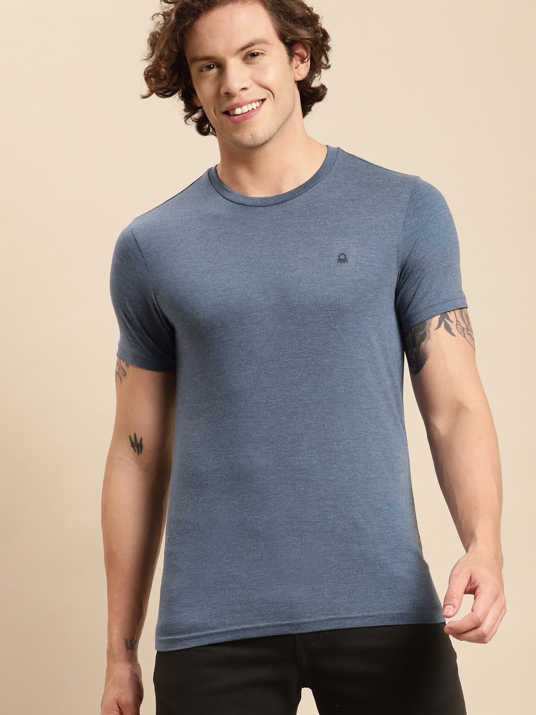 

United Colors of Benetton Men Teal Blue T-shirt