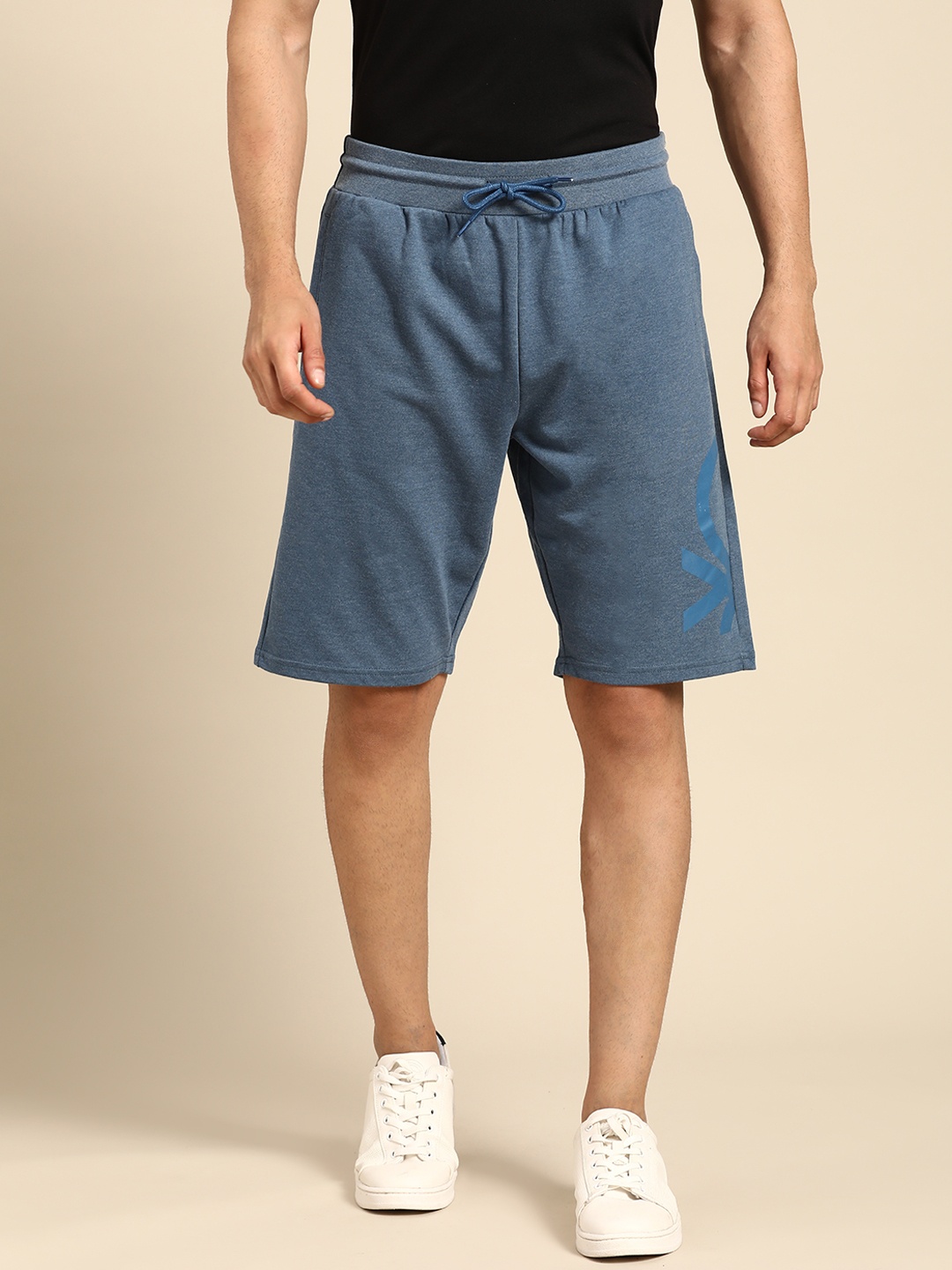 

United Colors of Benetton Men Blue Brand Logo Printed Shorts