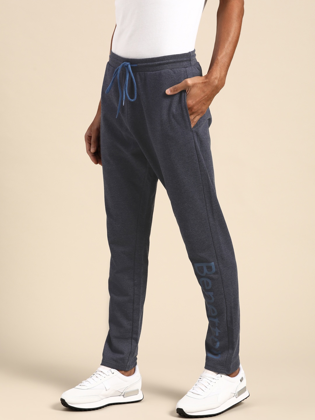 

United Colors of Benetton Men Navy Blue Brand Logo Printed Track Pants