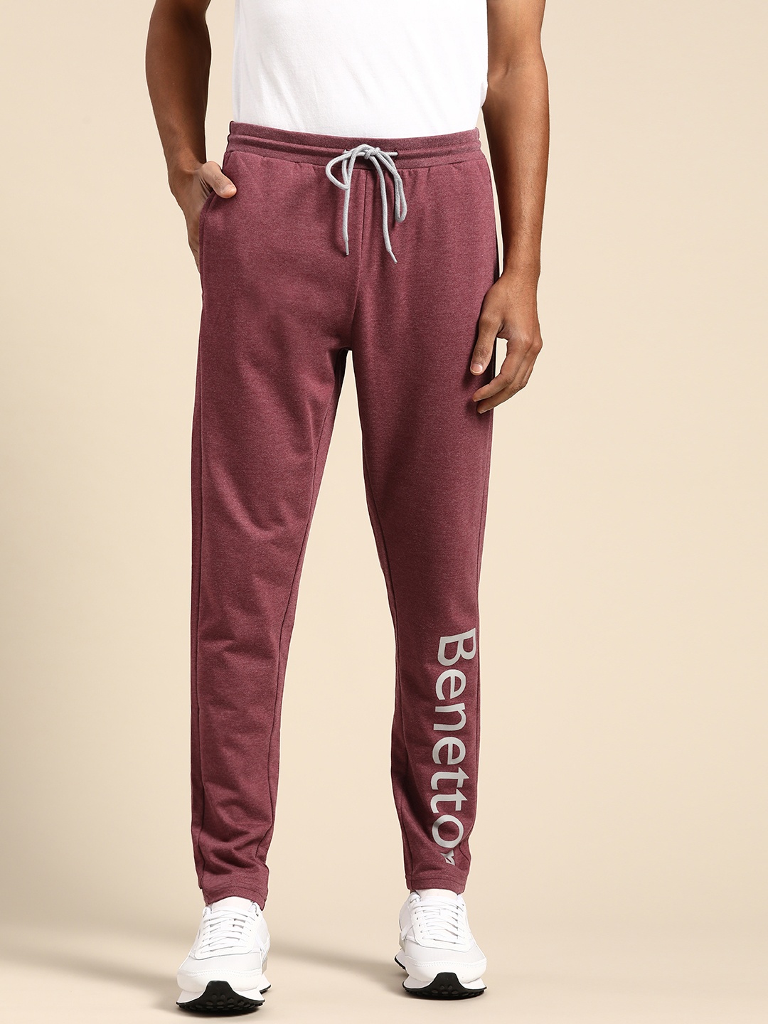 

United Colors of Benetton Men Burgundy Brand Logo Printed Track Pants