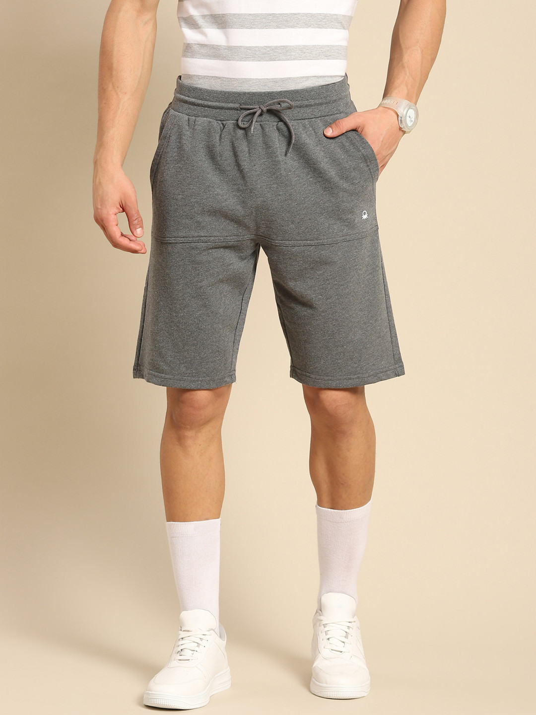 

United Colors of Benetton Men Charcoal Solid Shorts