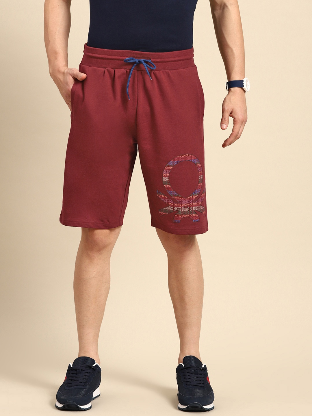 

United Colors of Benetton Men Maroon Brand Logo Print Shorts
