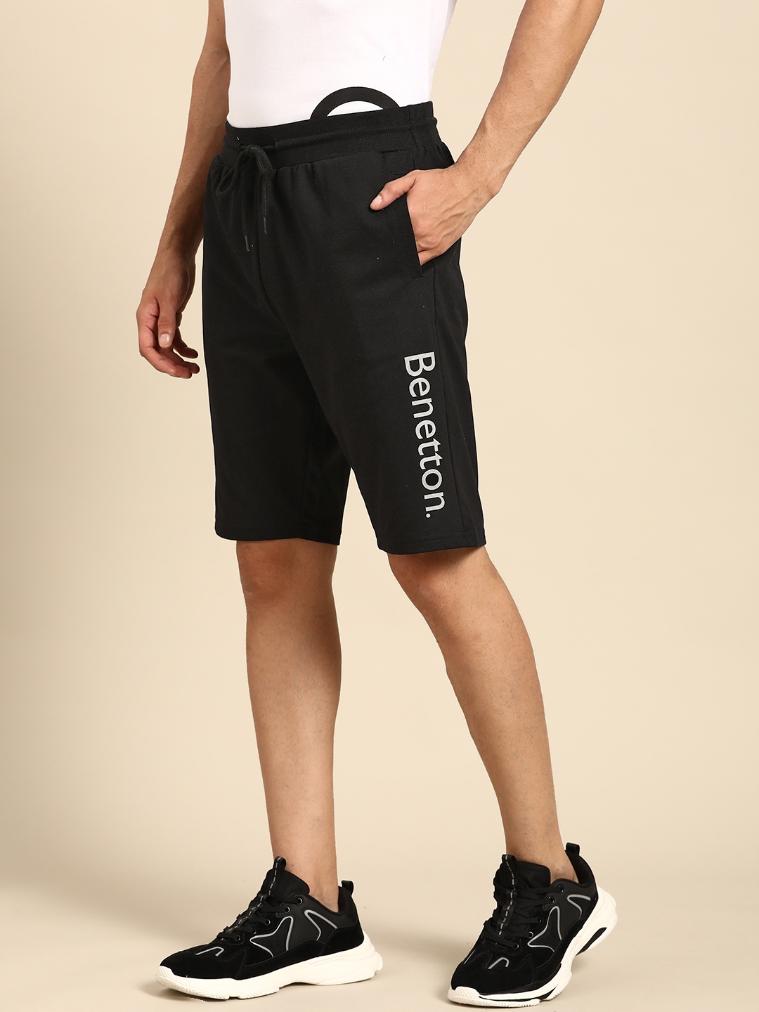 

United Colors of Benetton Men Black Brand Logo Printed Shorts