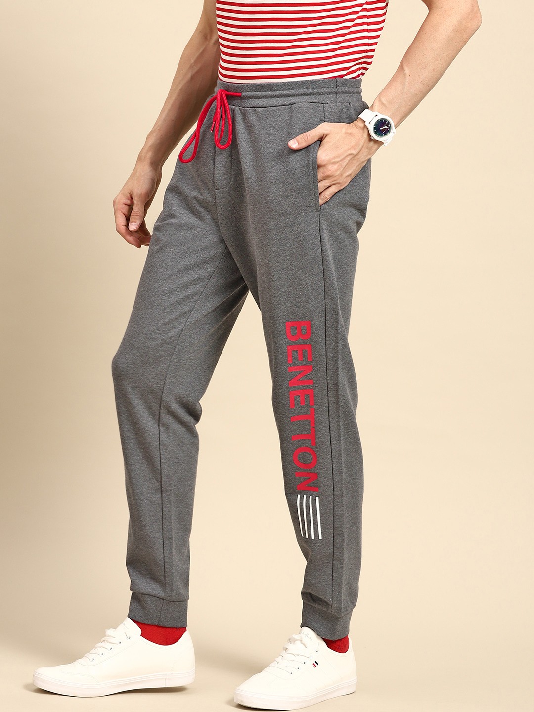 

United Colors of Benetton Men Grey Brand Logo Printed Regular Fit Joggers