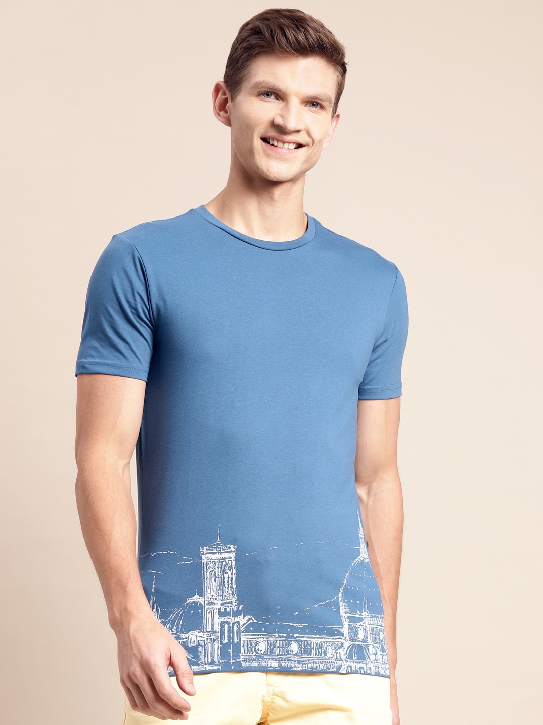 

United Colors of Benetton Men Blue Printed Cotton T-shirt