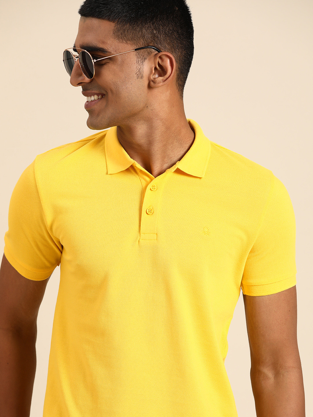 

United Colors of Benetton Men Yellow Polo Collar Pure Cotton T-shirt