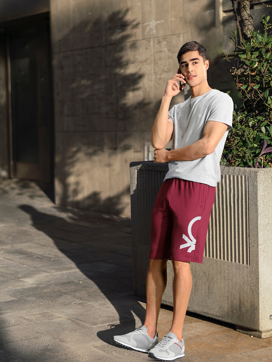 

United Colors of Benetton Men Maroon Brand Logo Printed Shorts