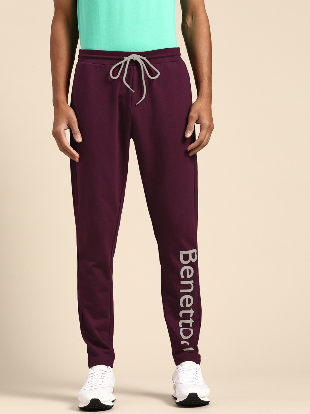 

United Colors of Benetton Men Purple Brand Logo Printed Track Pants