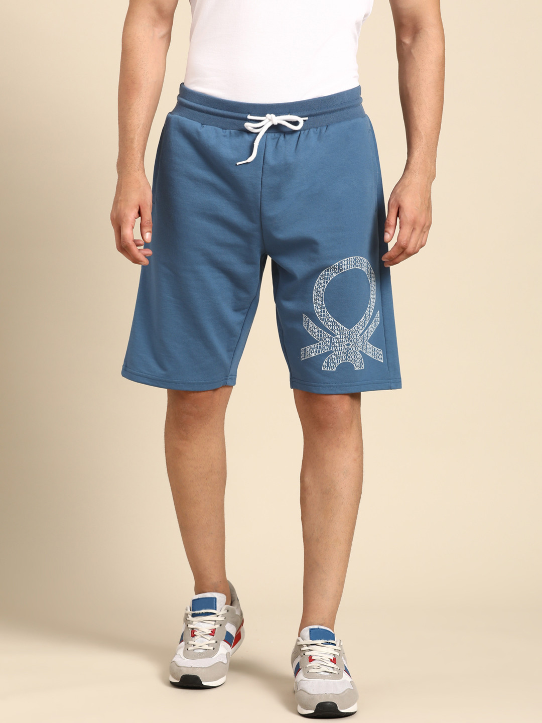 

United Colors of Benetton Men Blue Brand Logo Printed Shorts