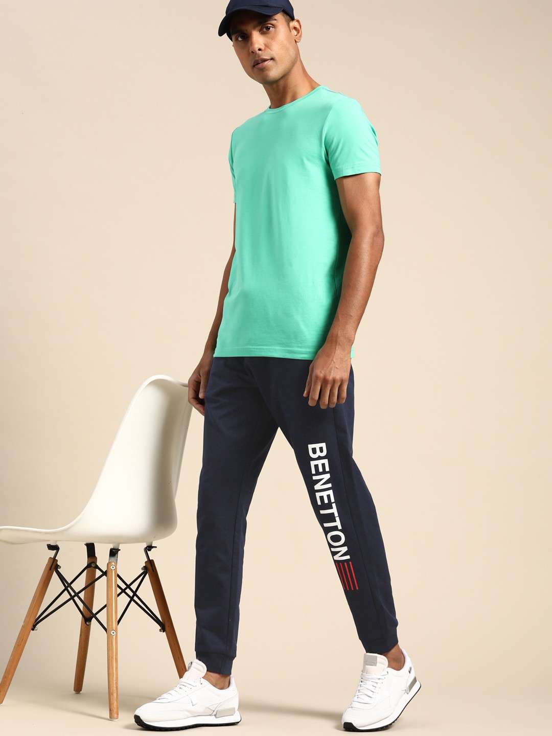 

United Colors of Benetton Men Navy Blue Brand Logo Printed Joggers