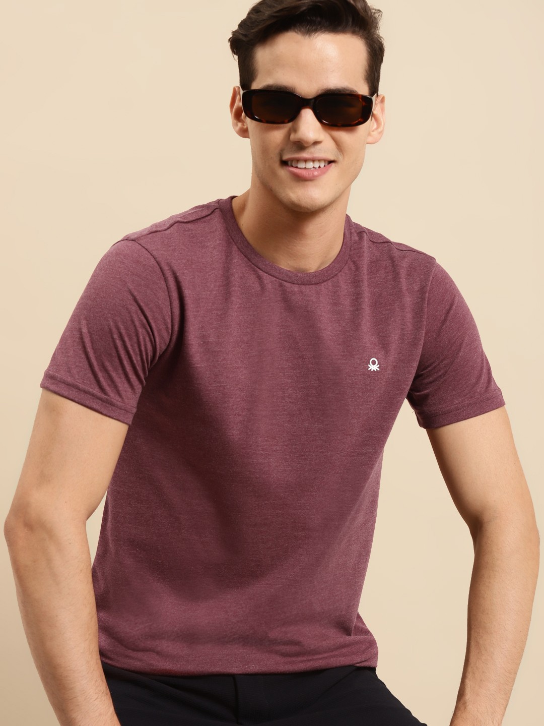 

United Colors of Benetton Men Burgundy Round Neck T-shirt