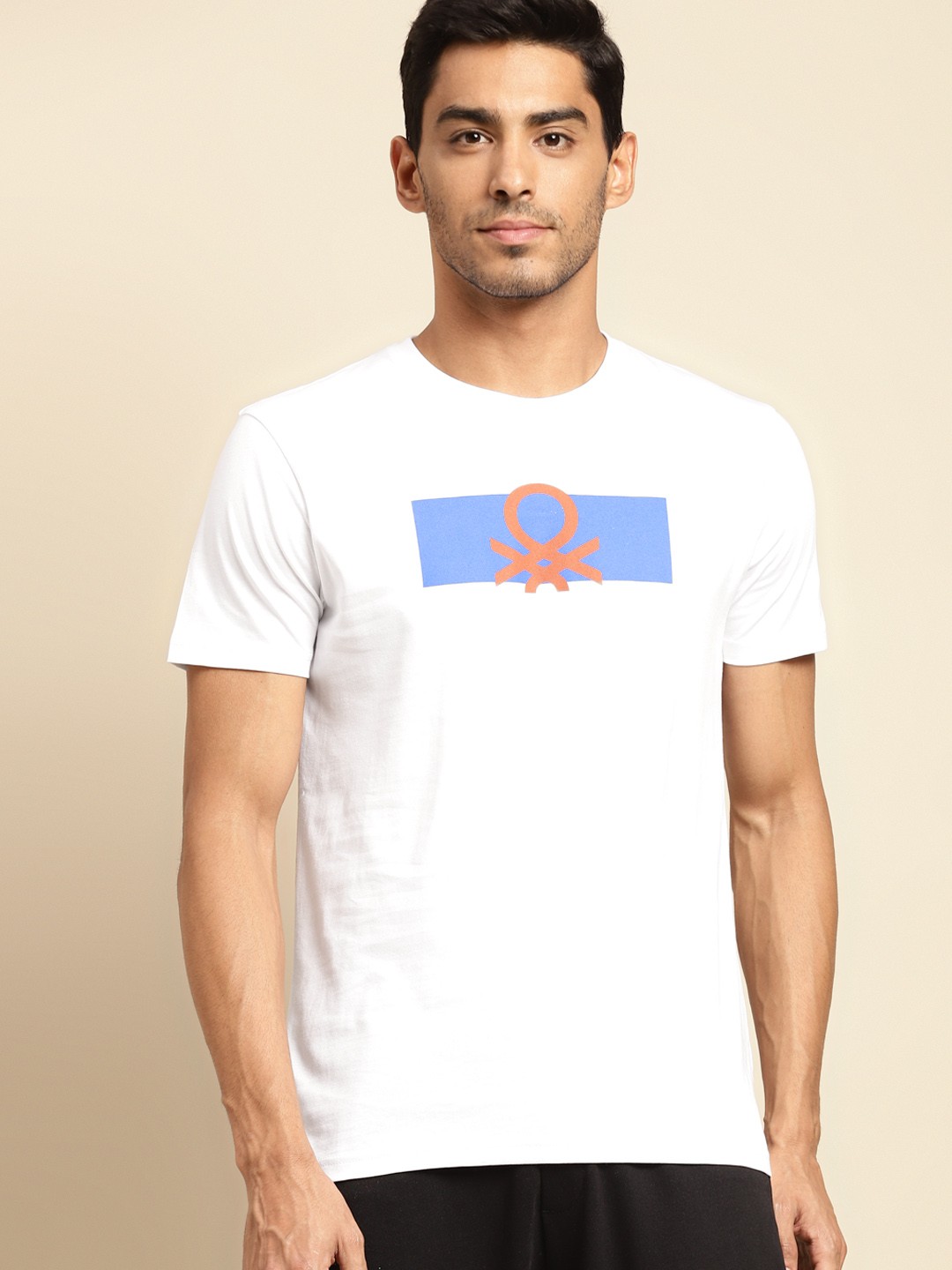 

United Colors of Benetton Men White Brand Logo Printed Pure Cotton T-shirt