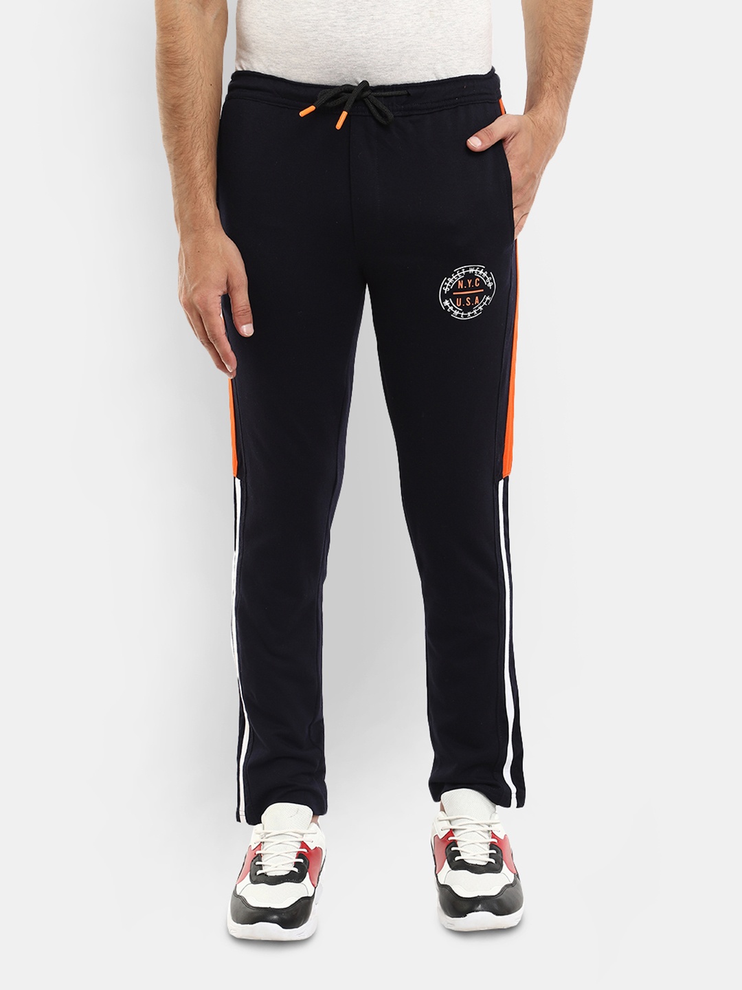 

V-Mart Men Regular Fit Cotton Track Pants, Navy blue
