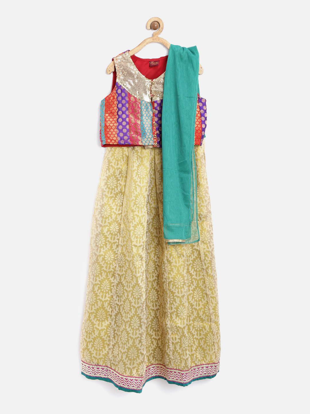 

Twisha Girls Multicoloured Brocade Lehenga Choli with Dupatta, Multi
