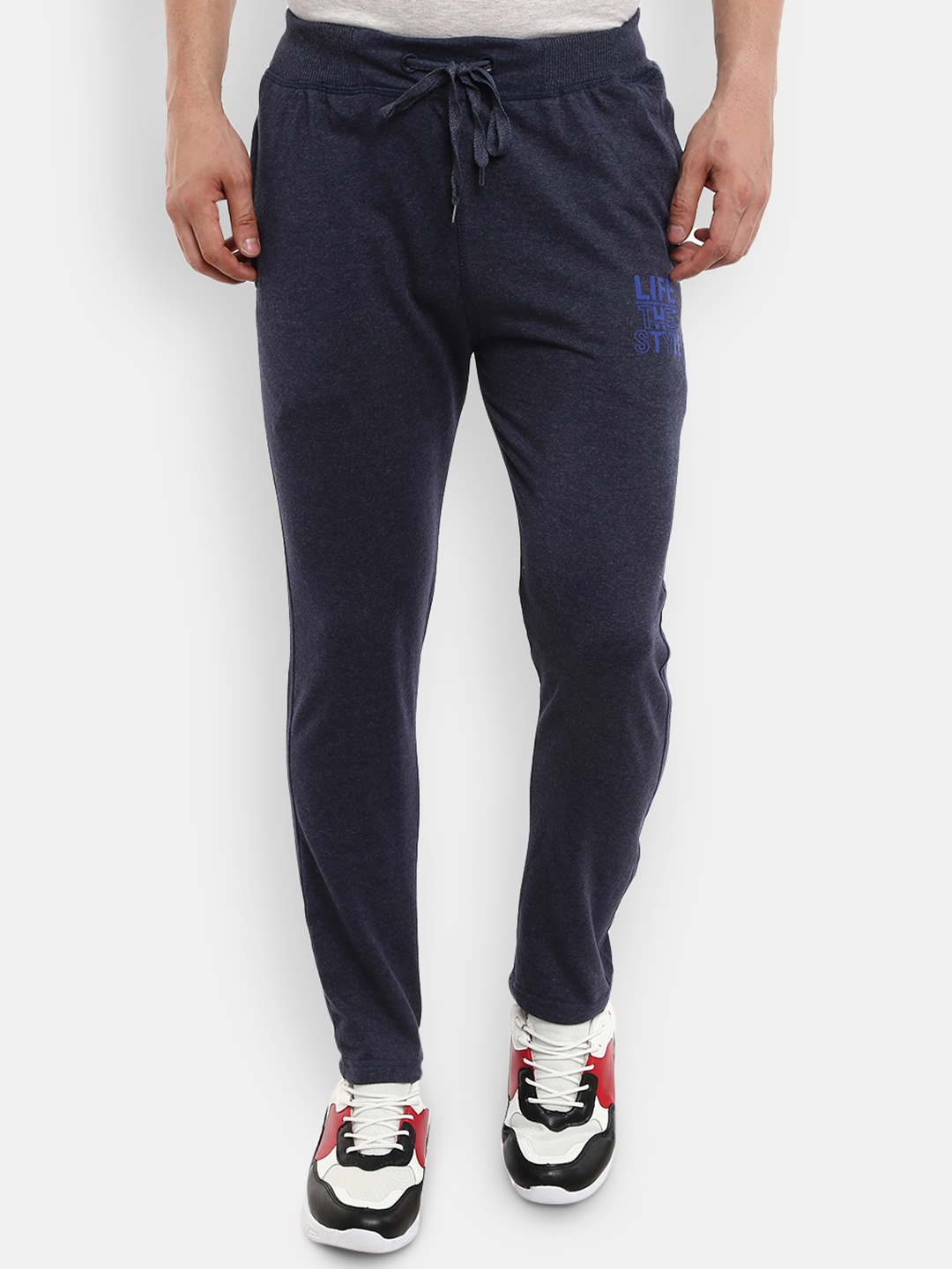 

V-Mart Men Charcoal Grey Solid Track Pant With Printed Detail