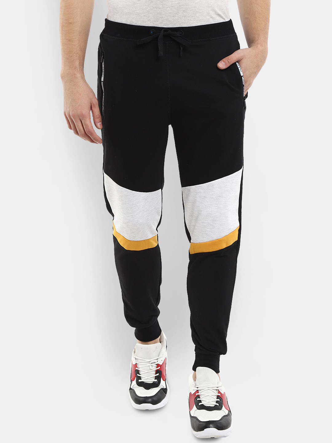 

V-Mart Men Black & White Colourblocked Track Pants