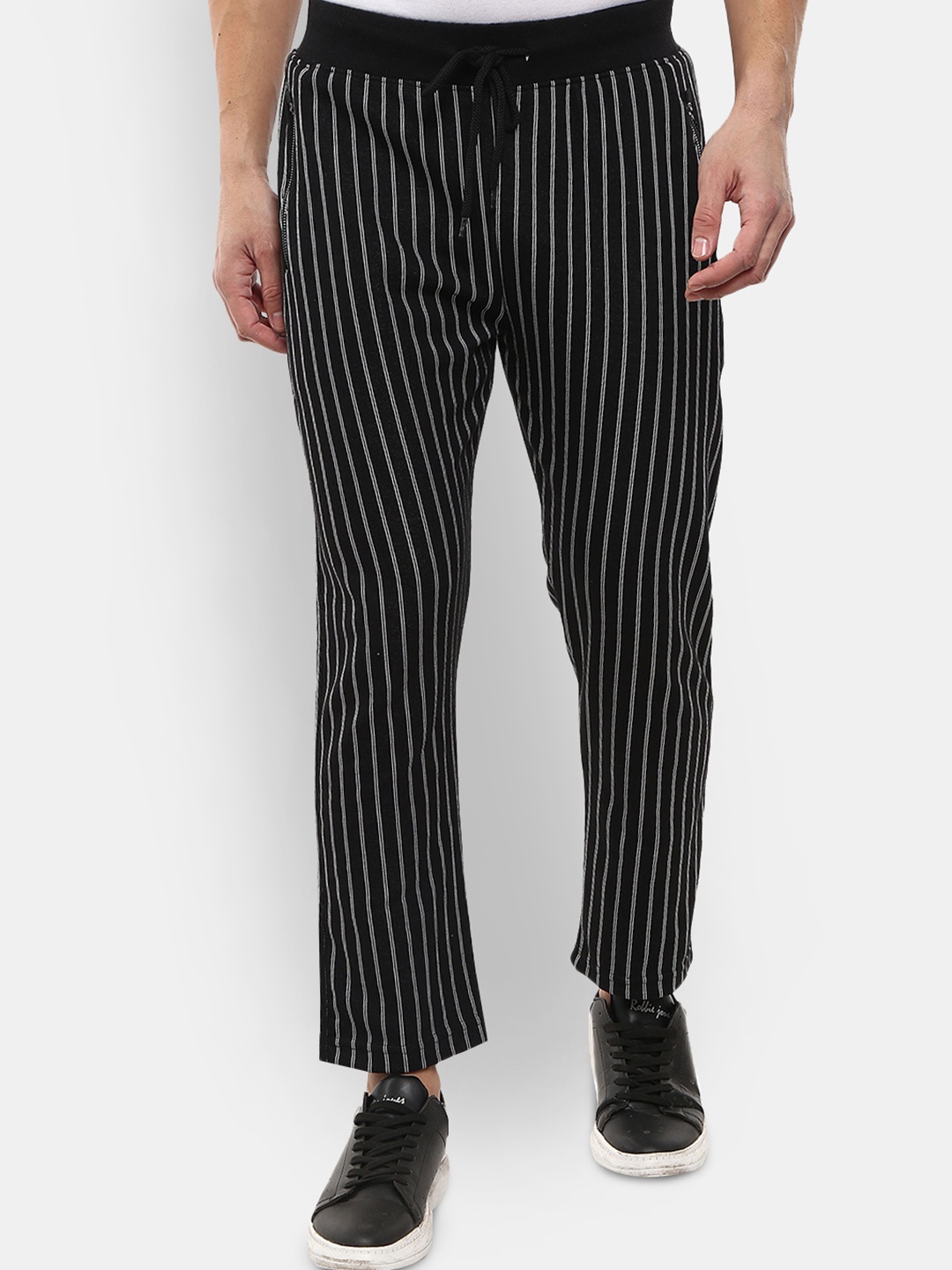 

V-Mart Men Black Striped Jacquard Cotton Track Pant