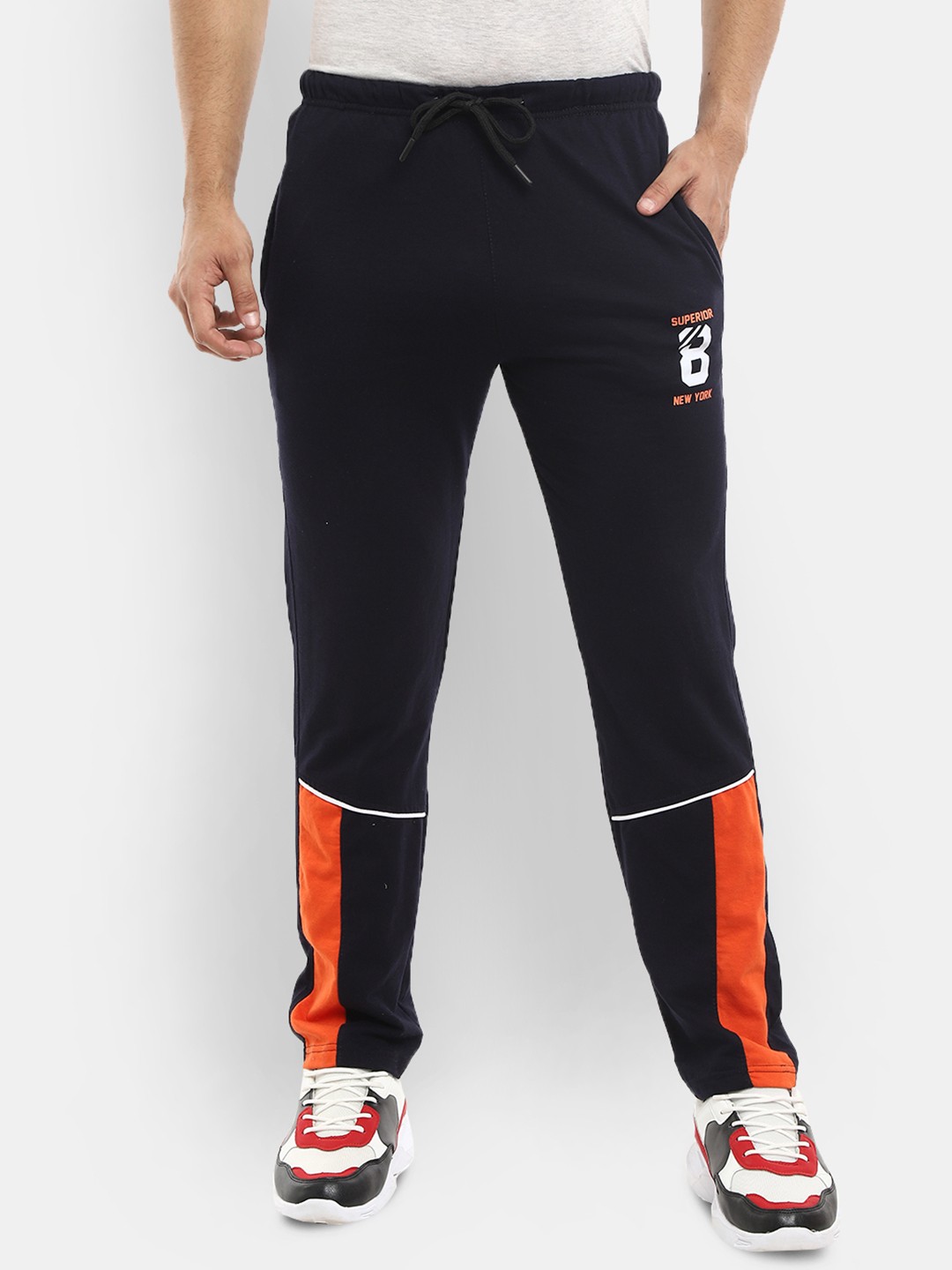 

V-Mart Men Navy Blue & Orange Colourblocked Track Pant