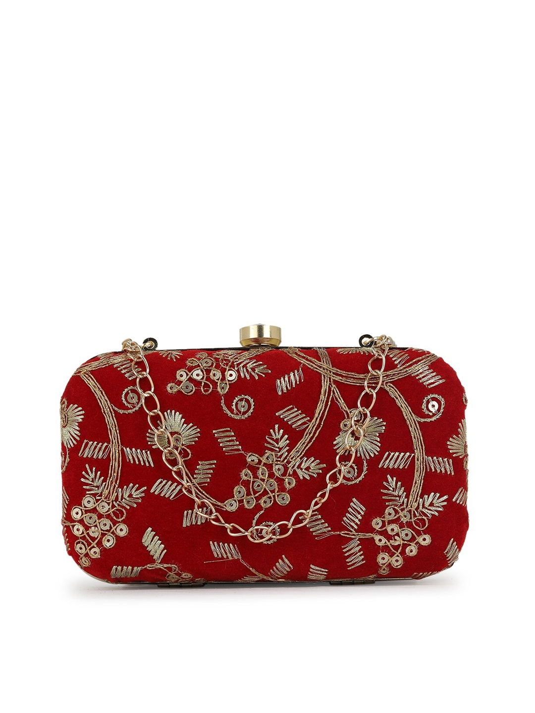 

gaura pakhi Red & Gold-Toned Embroidered Box Clutch