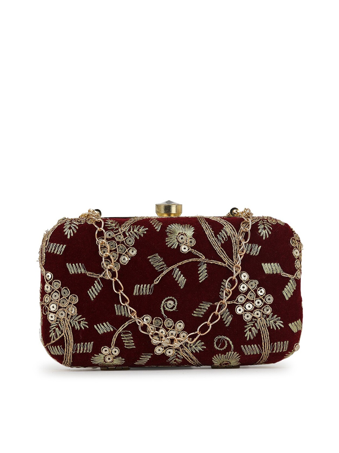 

gaura pakhi Maroon & Gold-Toned Embroidered Box Clutch