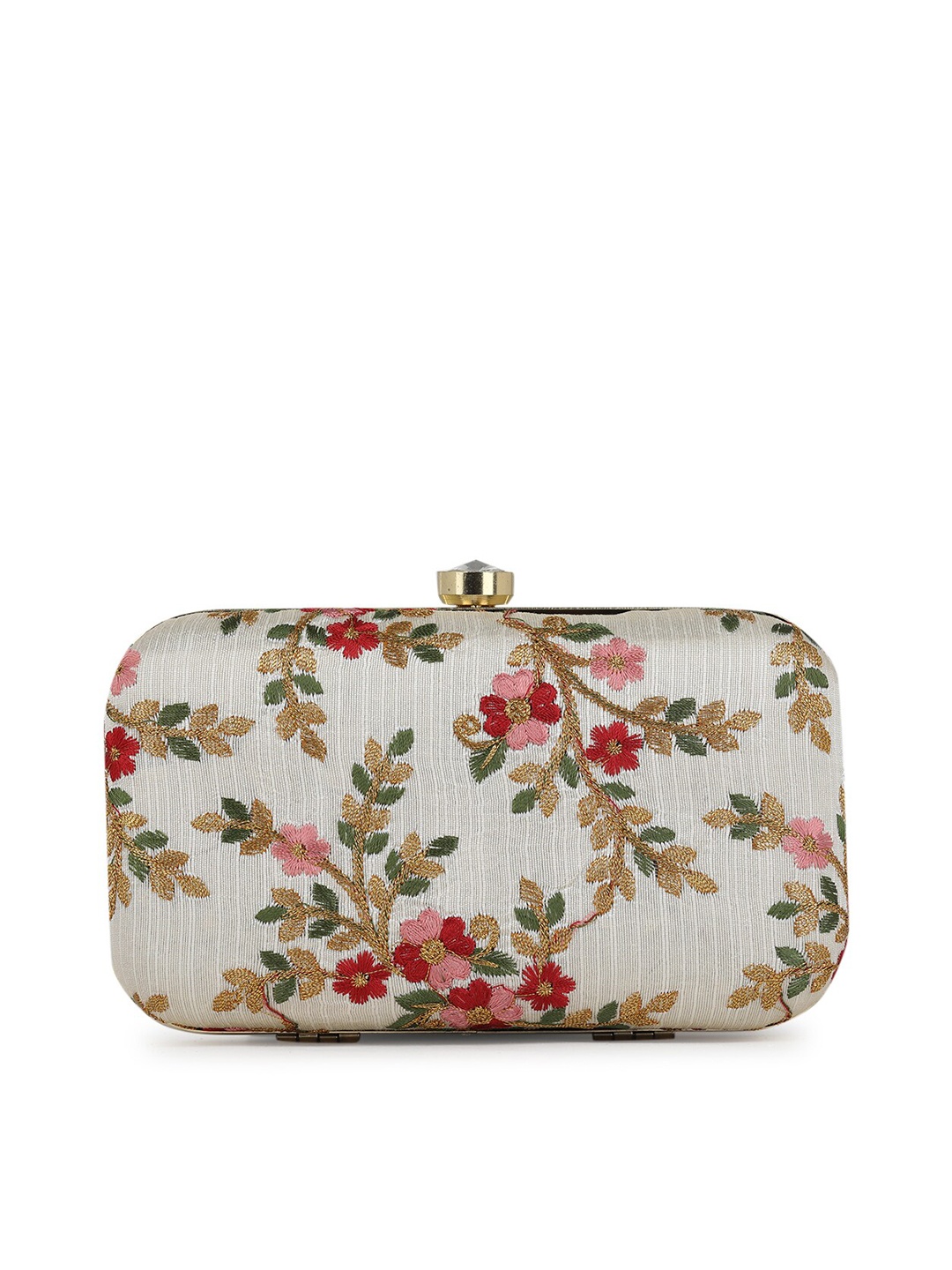 

gaura pakhi Off White & Green Embroidered Box Clutch