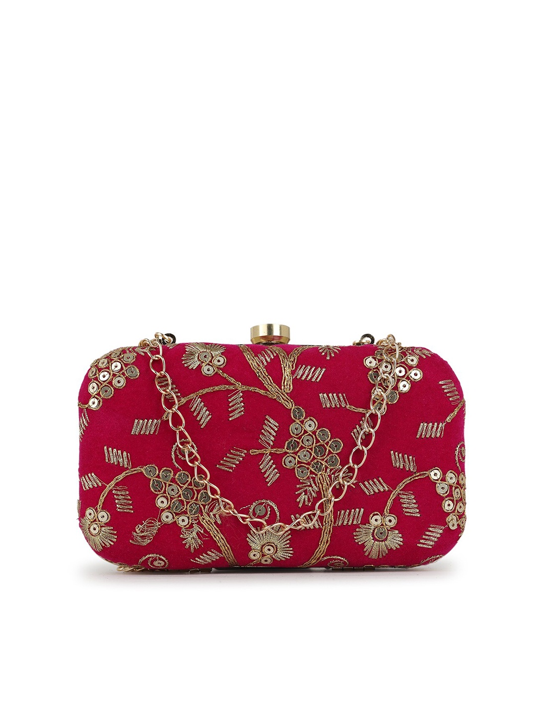 

gaura pakhi Magenta & Gold-Toned Embroidered Box Clutch