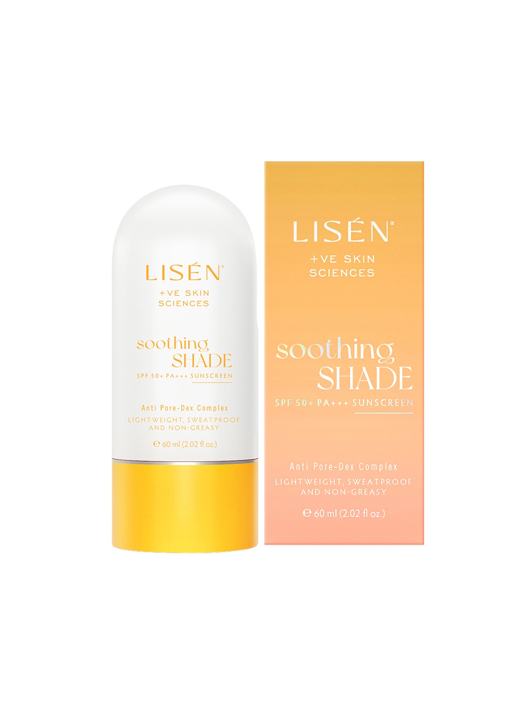 

LISEN Soothing Shade SPF 50 + PA +++ Sunscreen Lightweight Sweat-Proof & Non-Greasy 60 ML, Orange