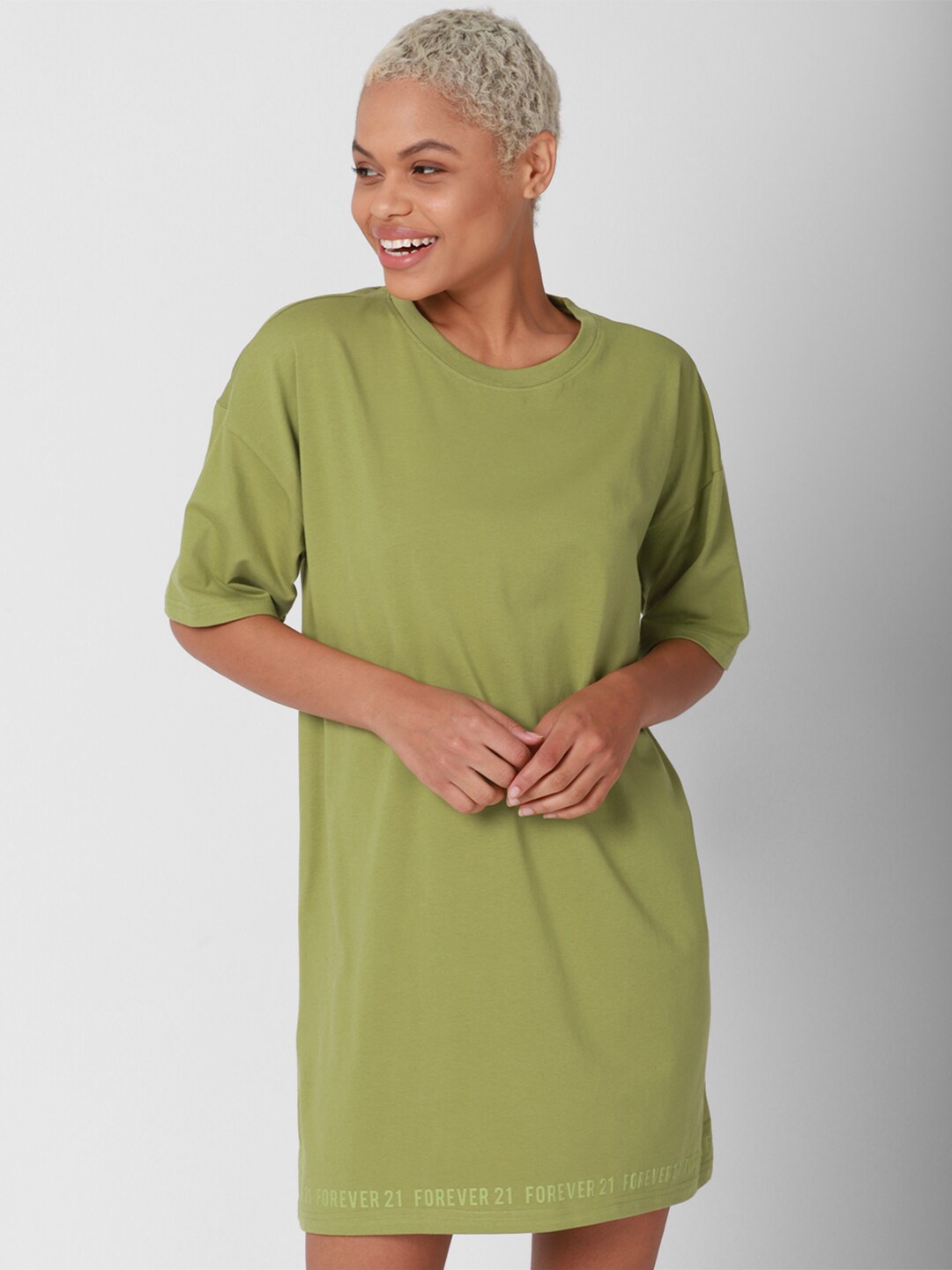 

FOREVER 21 Women Olive Green T-shirt Dress
