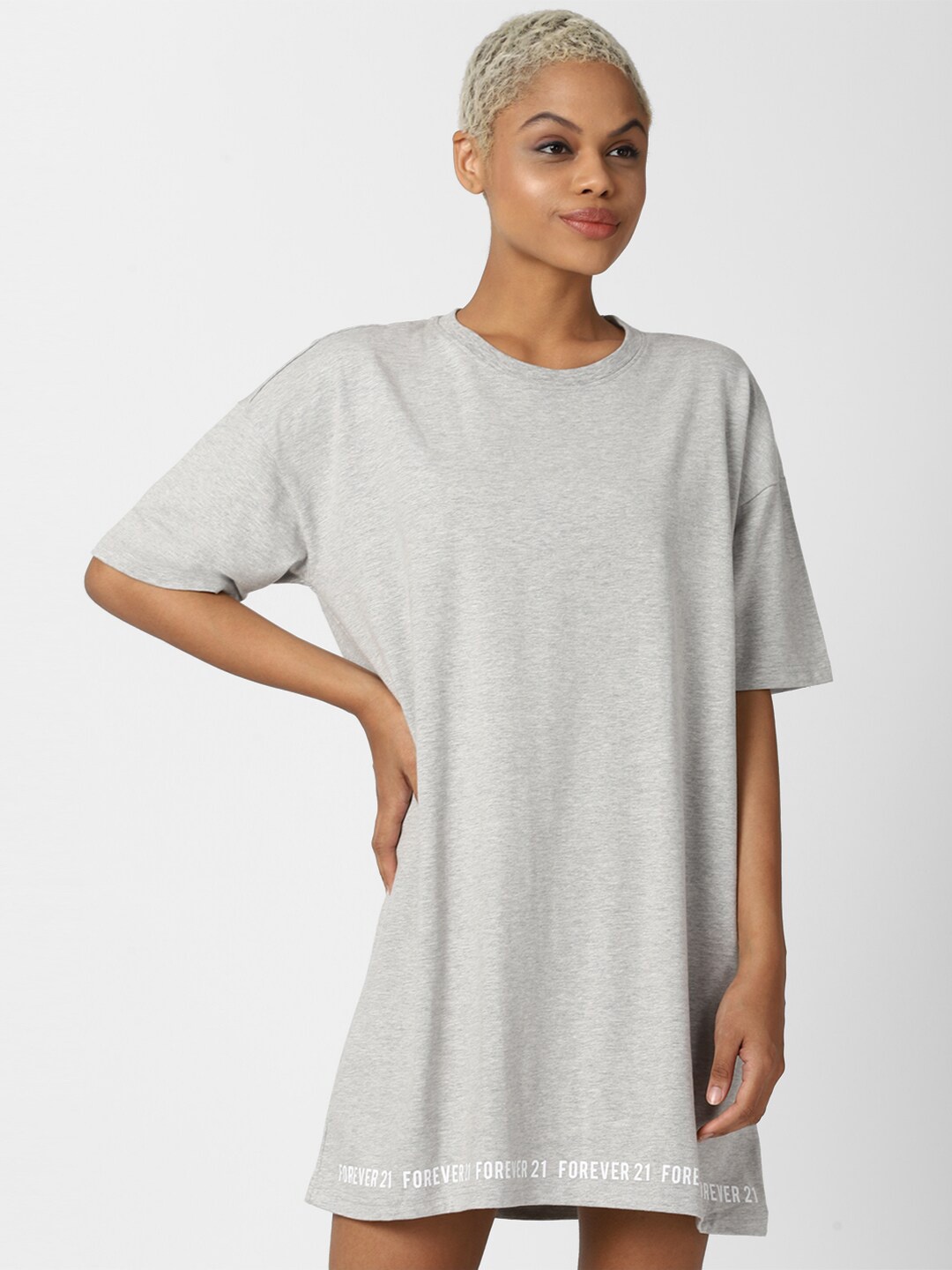 

FOREVER 21 Grey & White T-shirt Dress