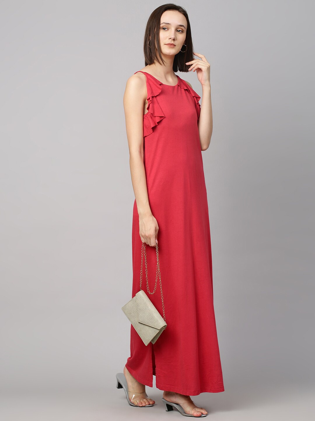 

Chemistry Women Red Ruffles Maxi Dress