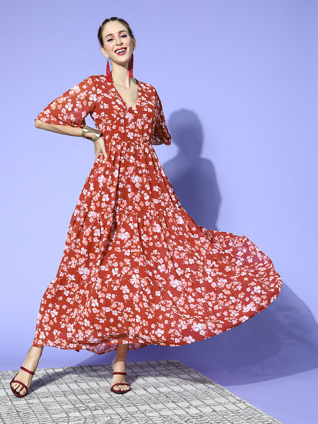 

ZIYAA Women Gorgeous Red Floral Sun Dress