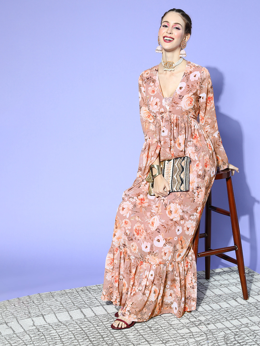 

ZIYAA Women Chic Brown Floral Sun Dress