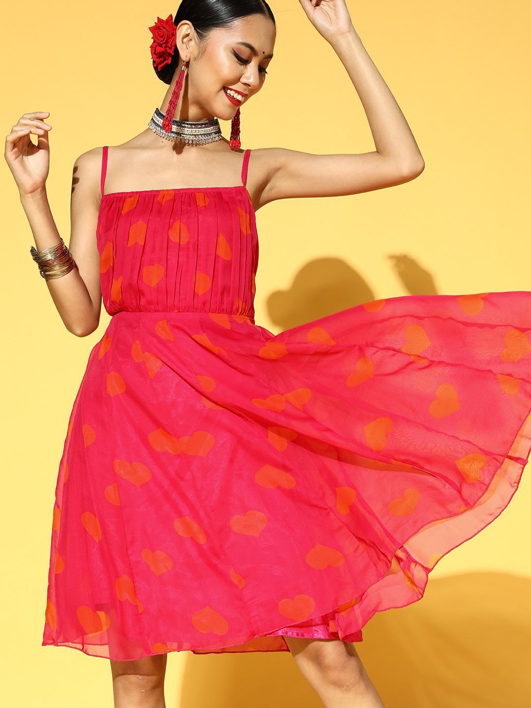

PANIT Pink & Orange Georgette A-Line Dress