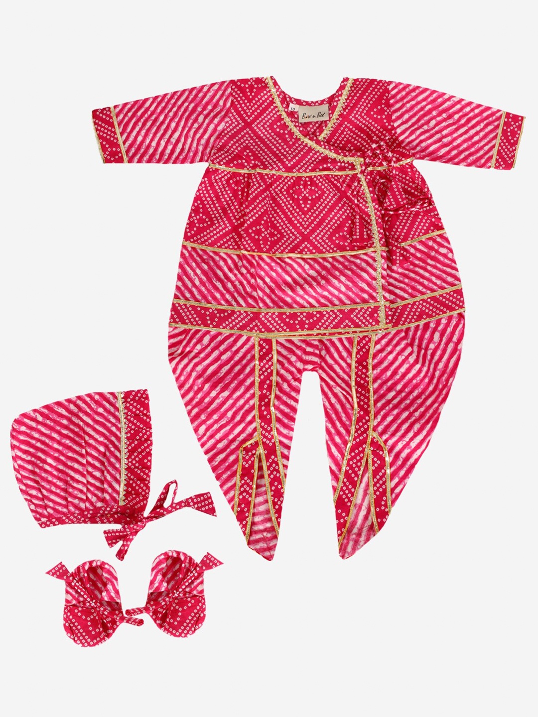 

BownBee Girls Pink & White Striped Pure Cotton Kurta with Dhoti Pants Set