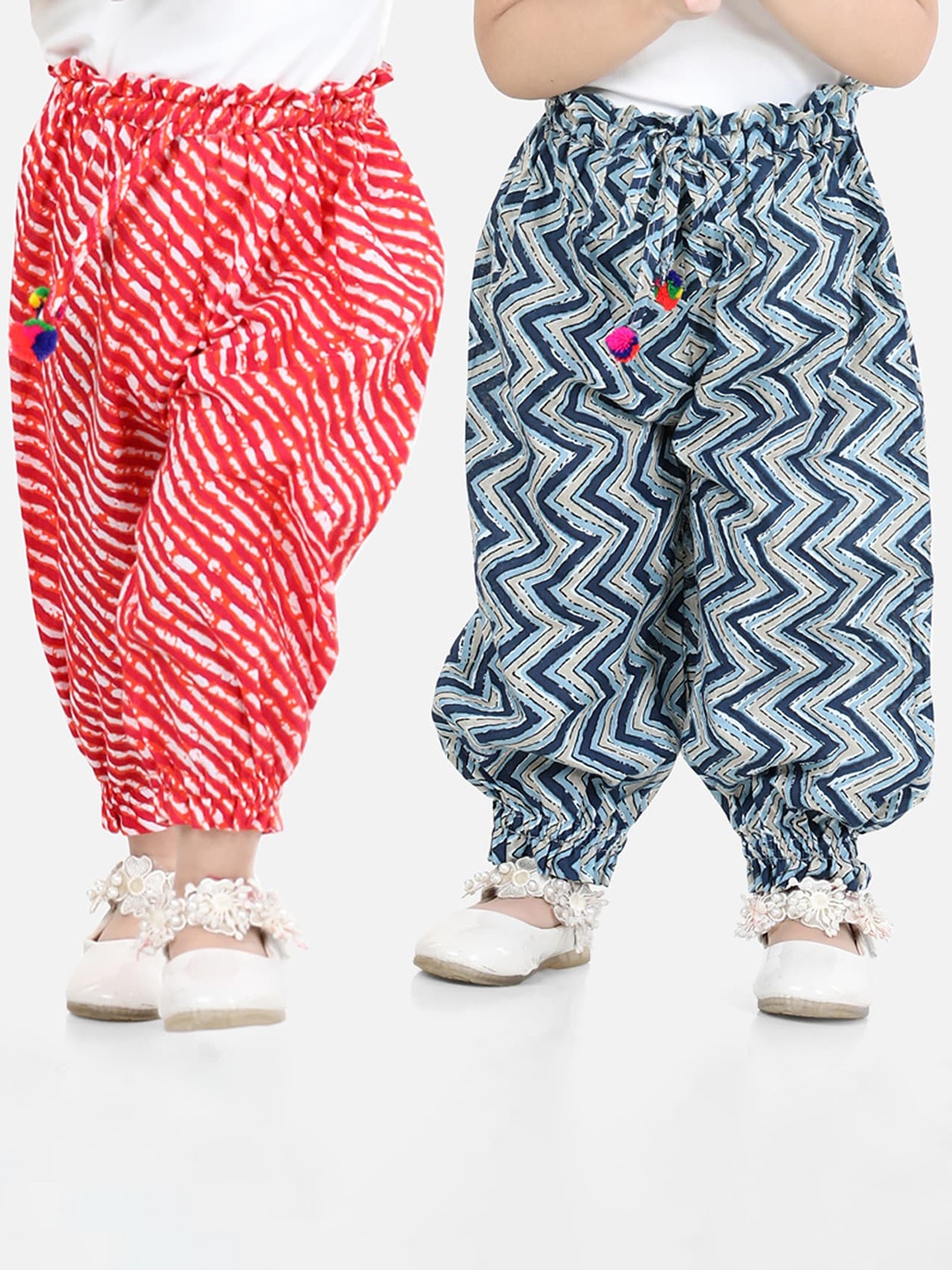 

BownBee Girls Pack of 2 Printed Straight-Fit Cotton Harem Pants, Orange