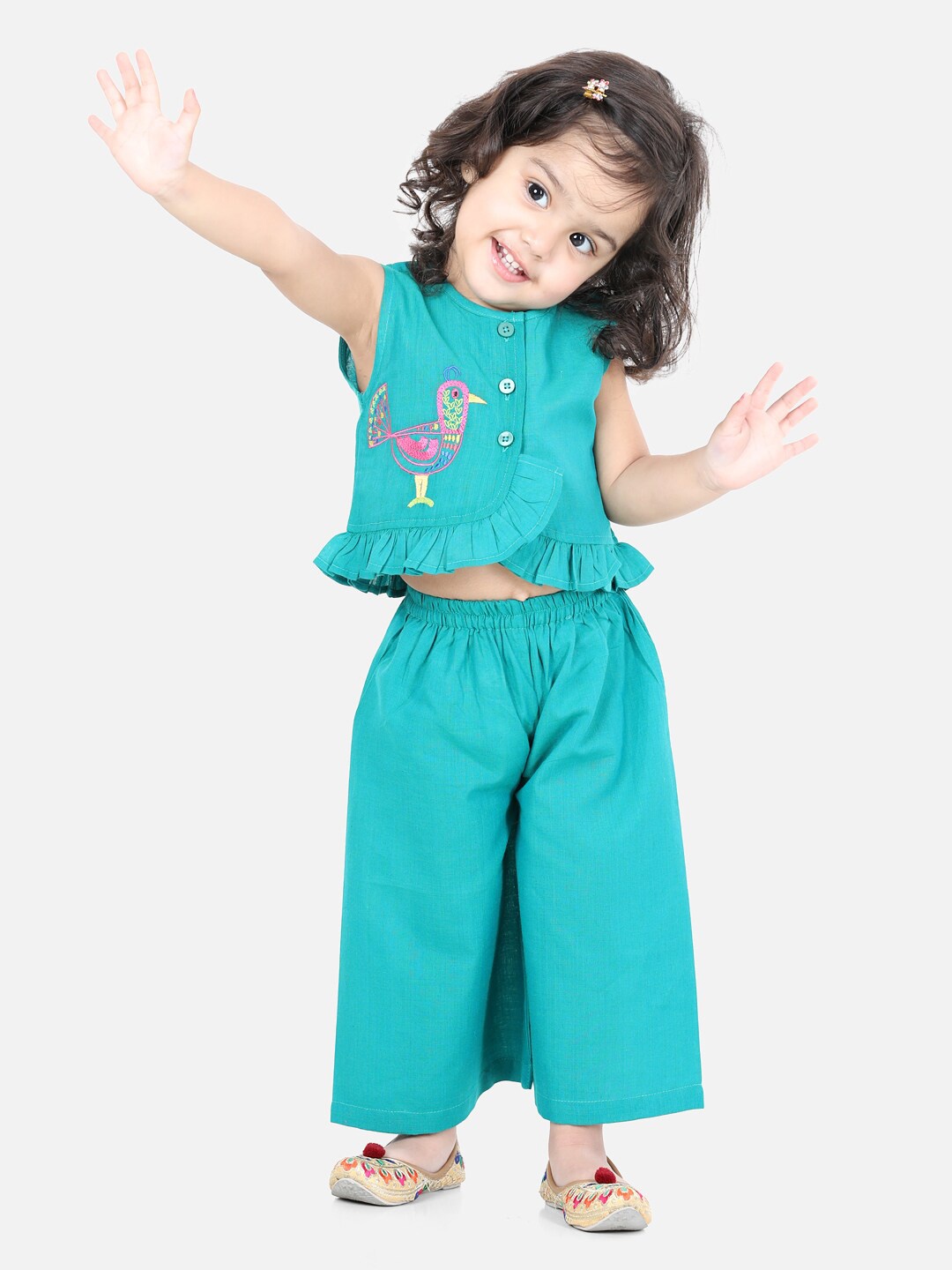 

BownBee Girls Green Cotton Top with Palazzos