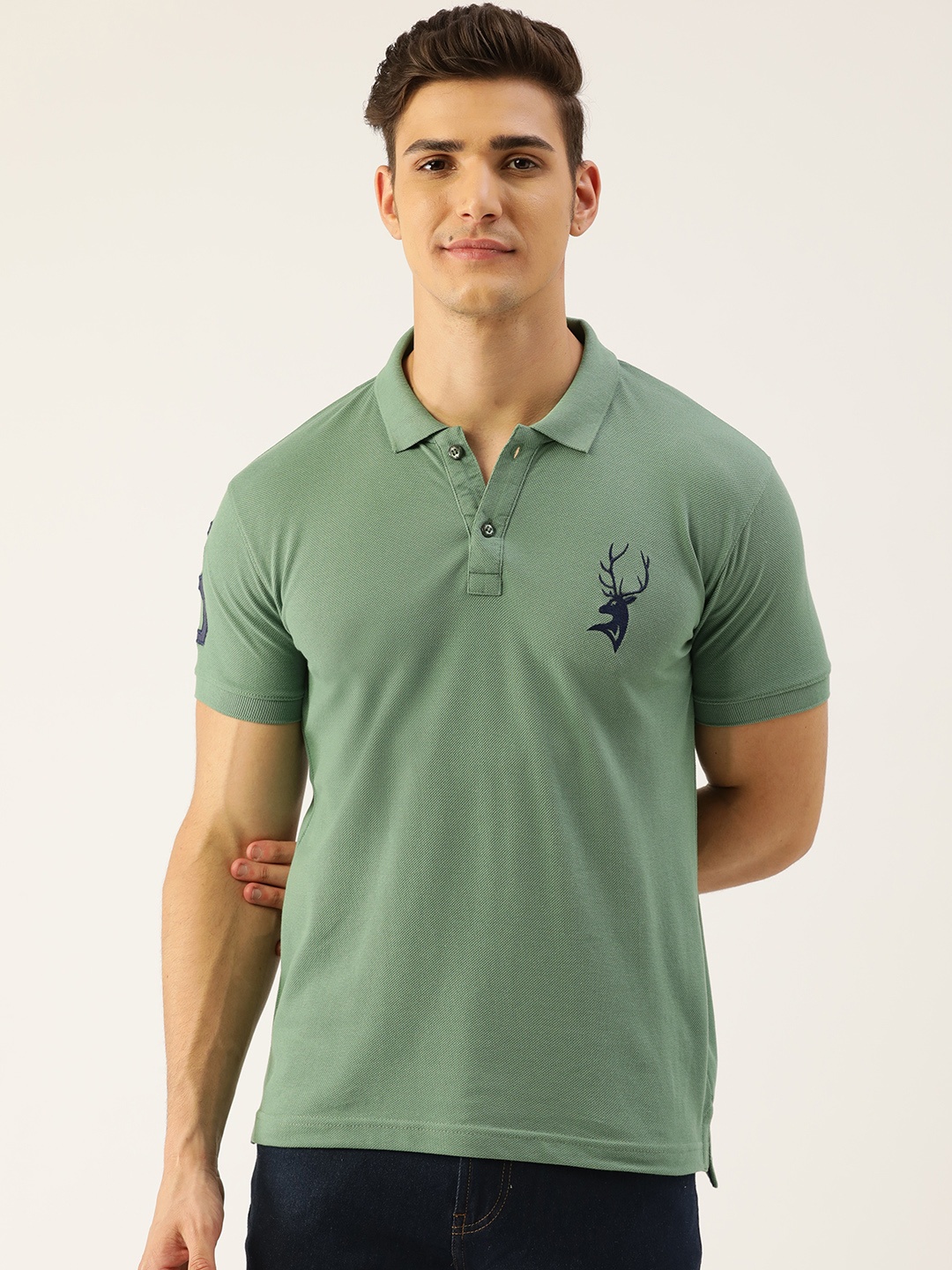 

PORTBLAIR Men Sage Green Polo Collar T-shirt