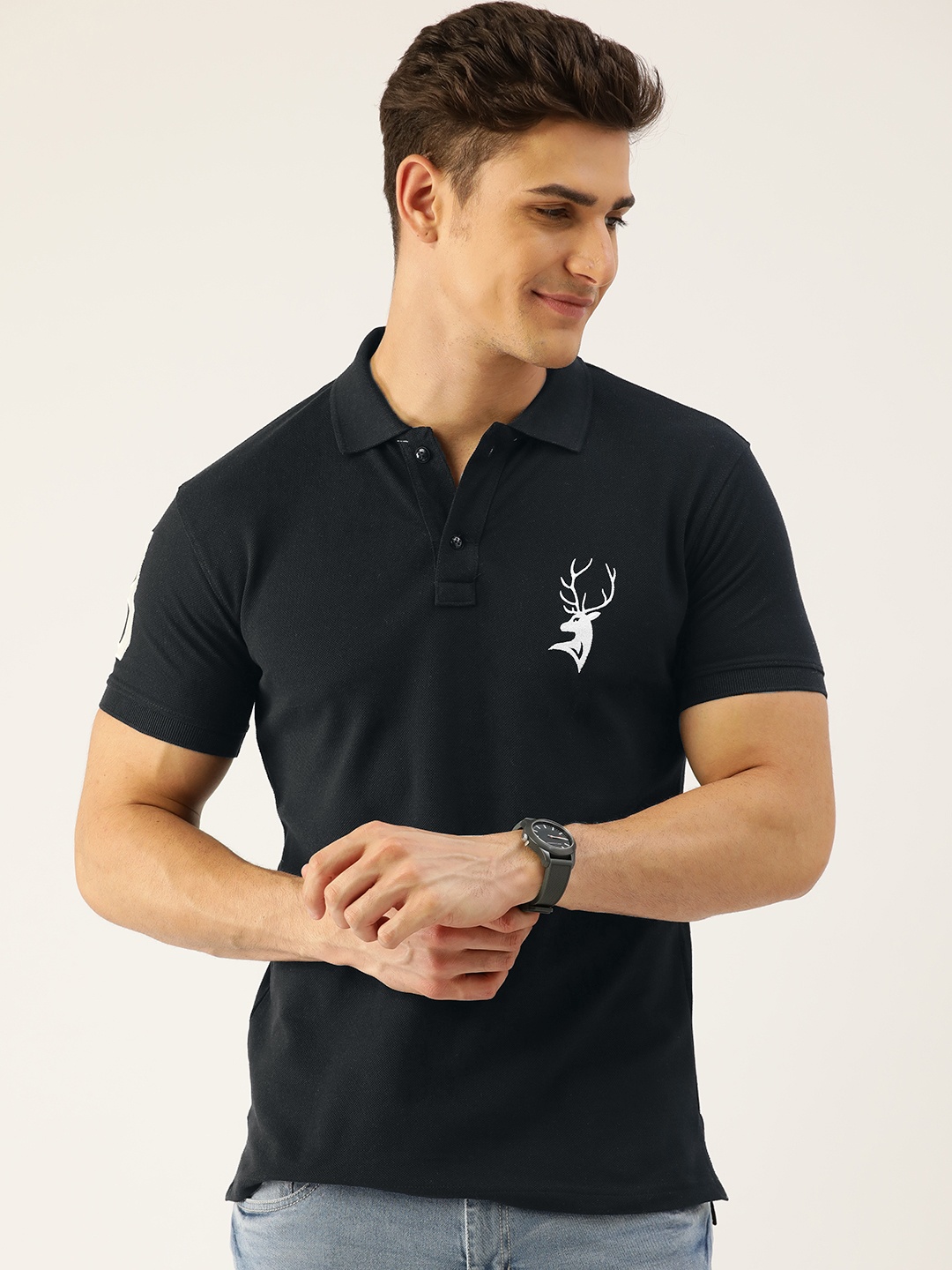 

PORTBLAIR Men Navy Blue Polo Collar T-shirt