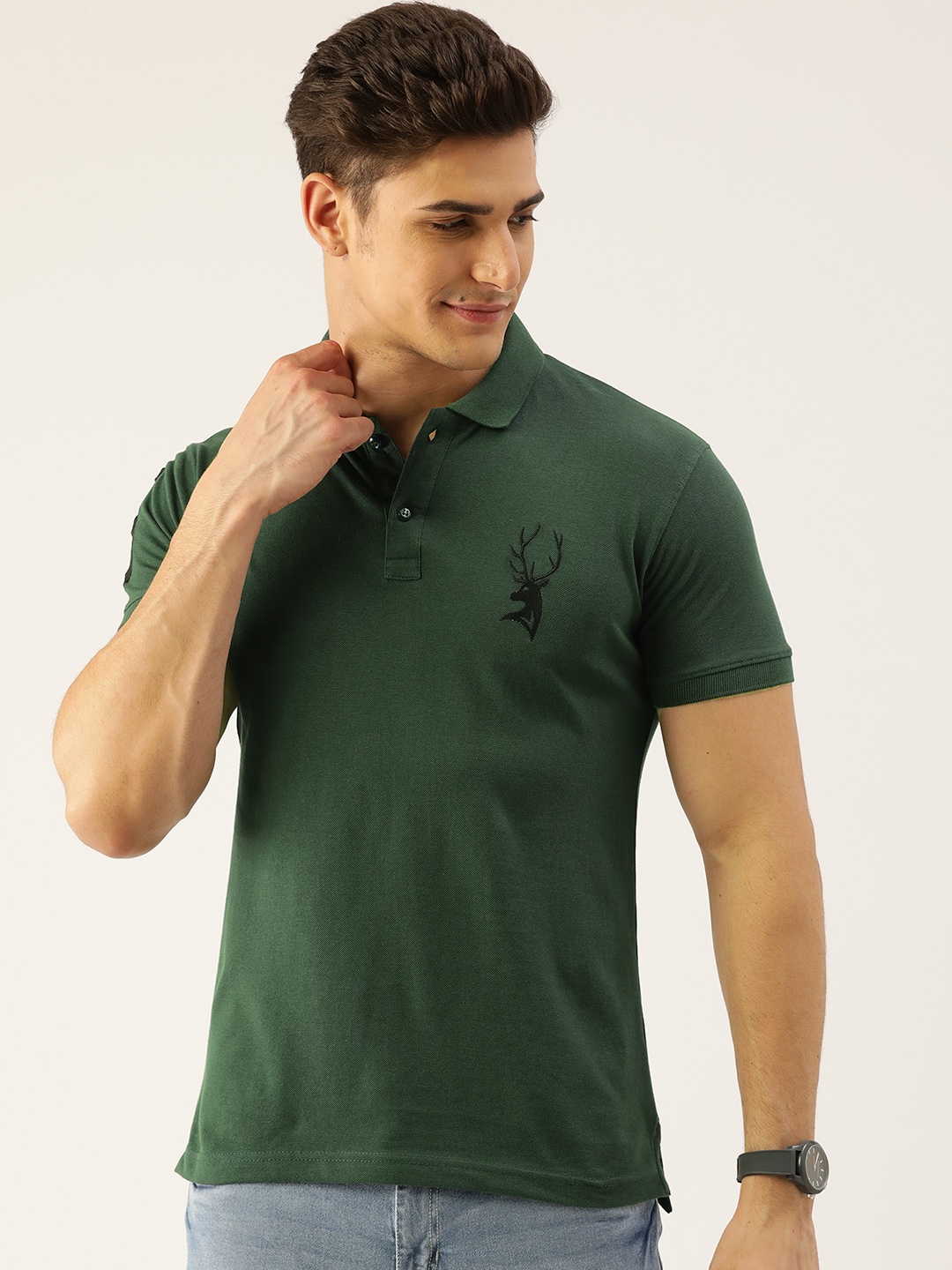 

PORTBLAIR Men Olive Green Polo Collar T-shirt