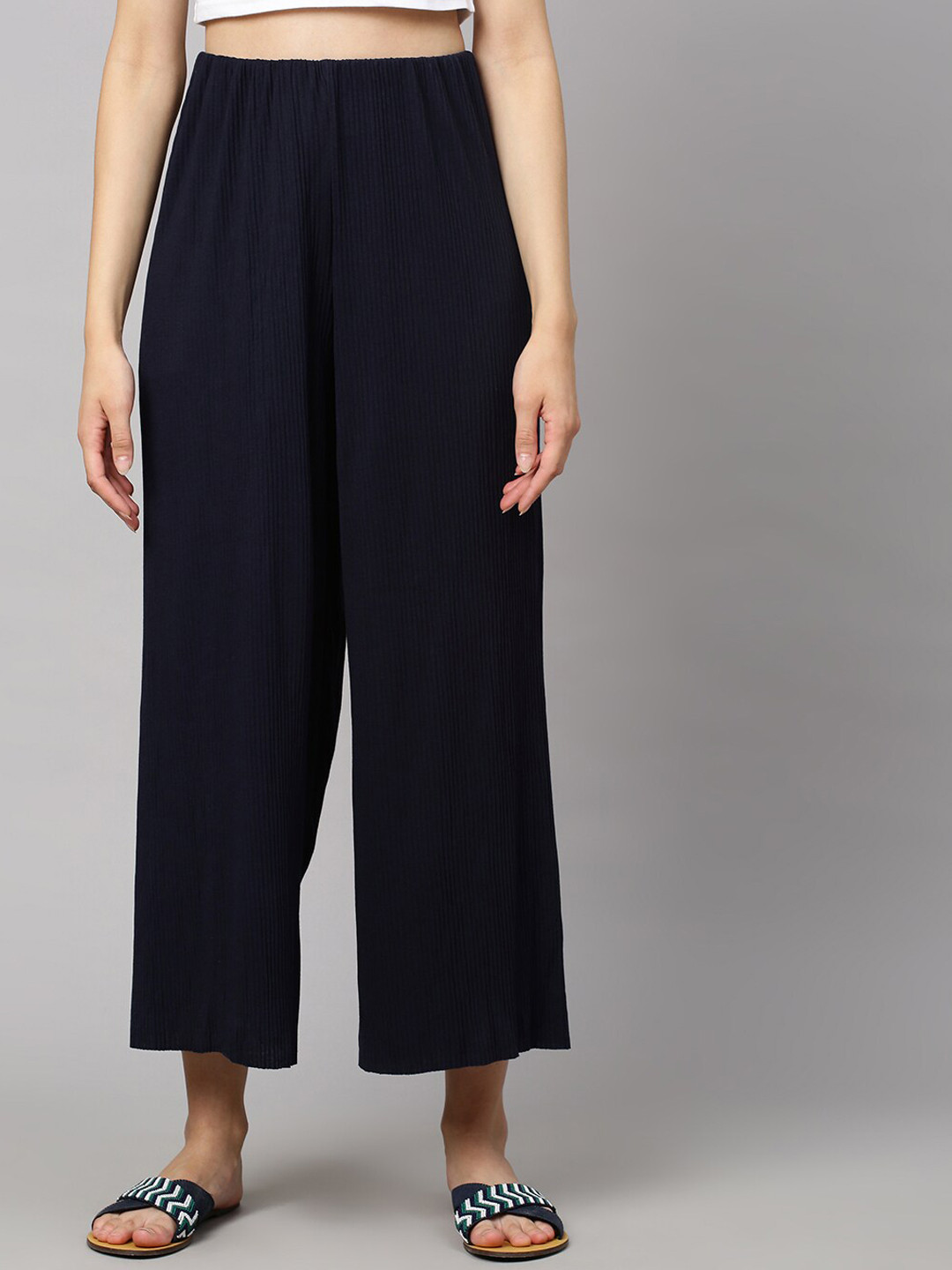 

Chemistry Women Navy Blue Flared Parallel Trousers