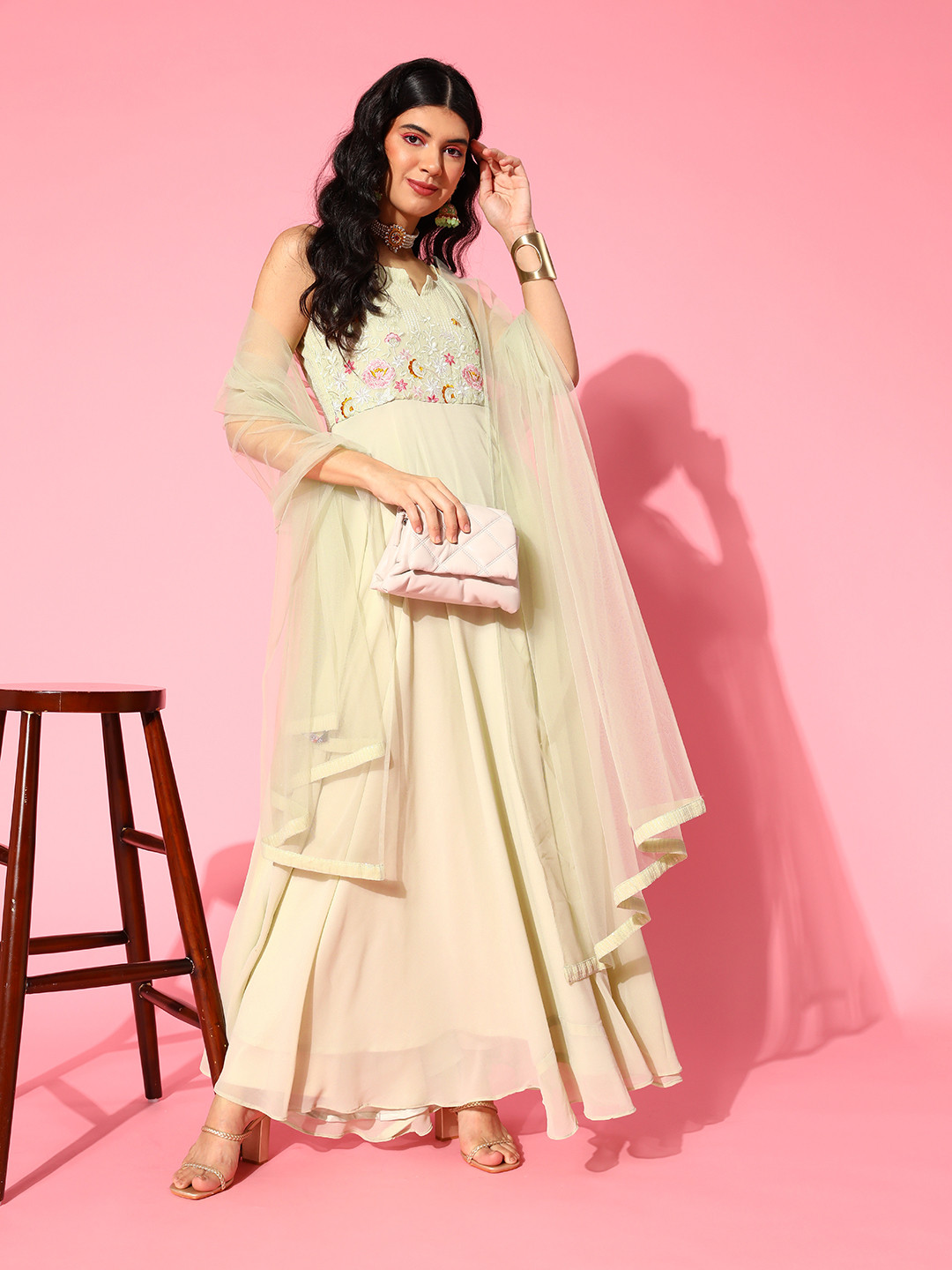 

Inddus Gorgeous Green Georgette Gown for Days Kurta
