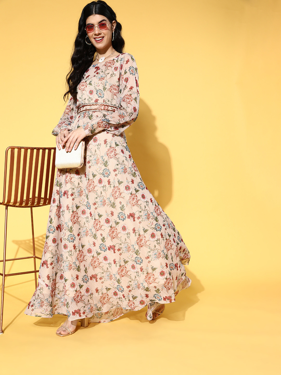

Inddus Women Classy Beige Floral Gown for Days
