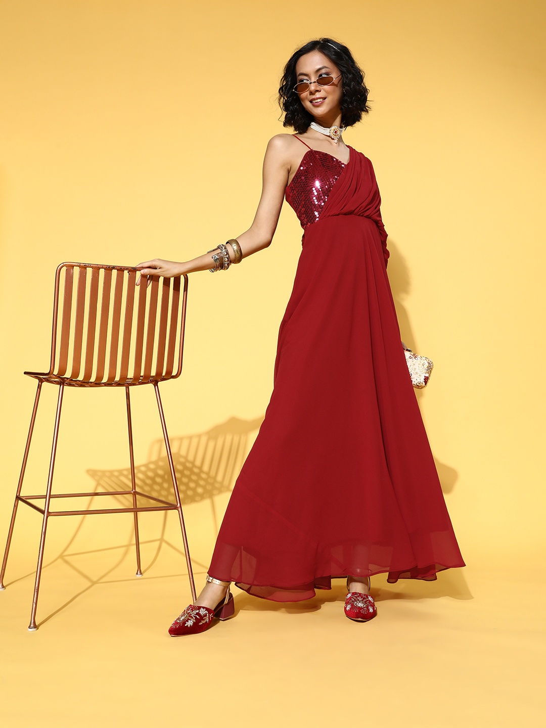

Inddus Women Charming Maroon Embellished Gown for Days