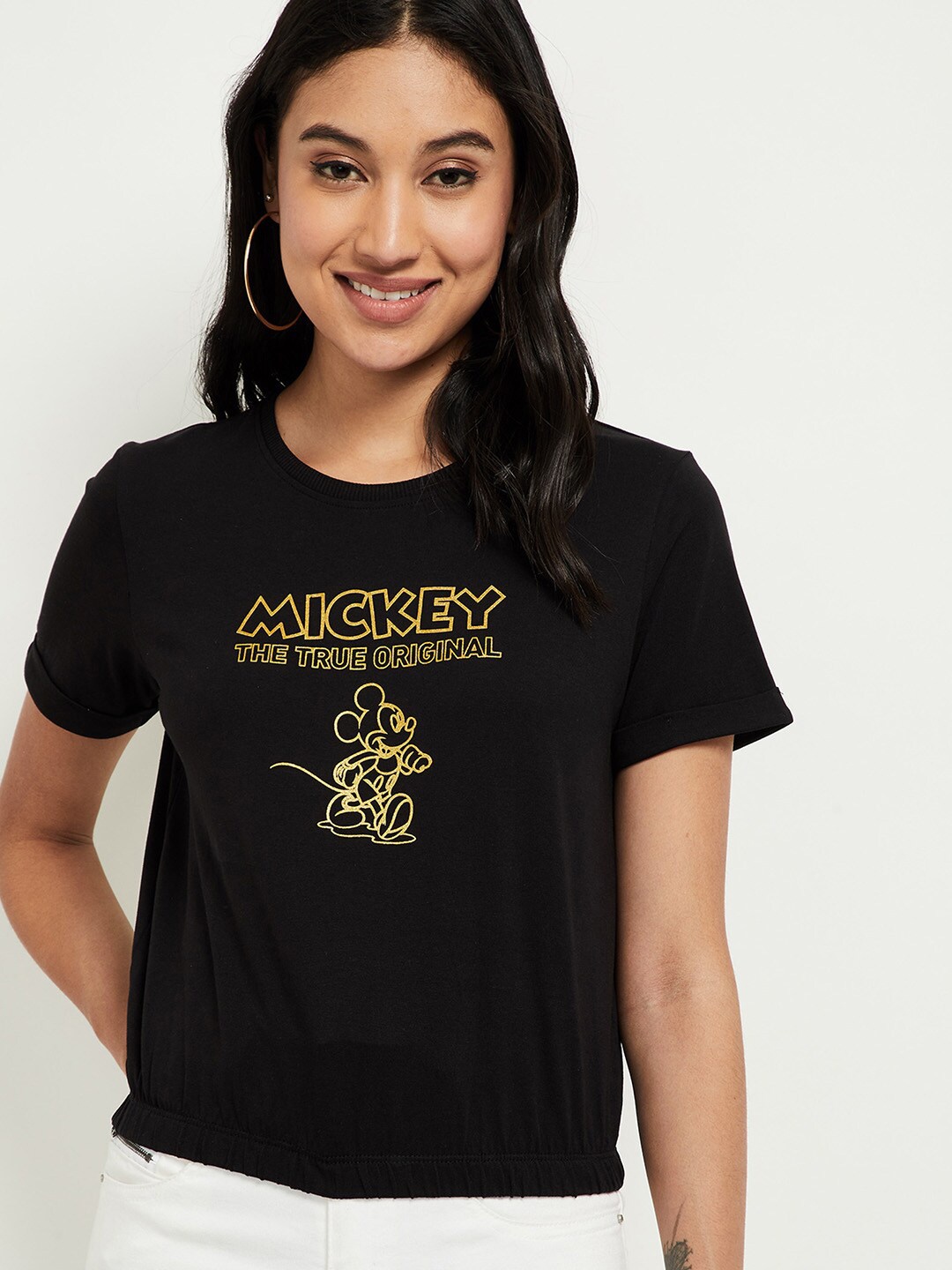 

max Women Black Typography Printed T-shirt